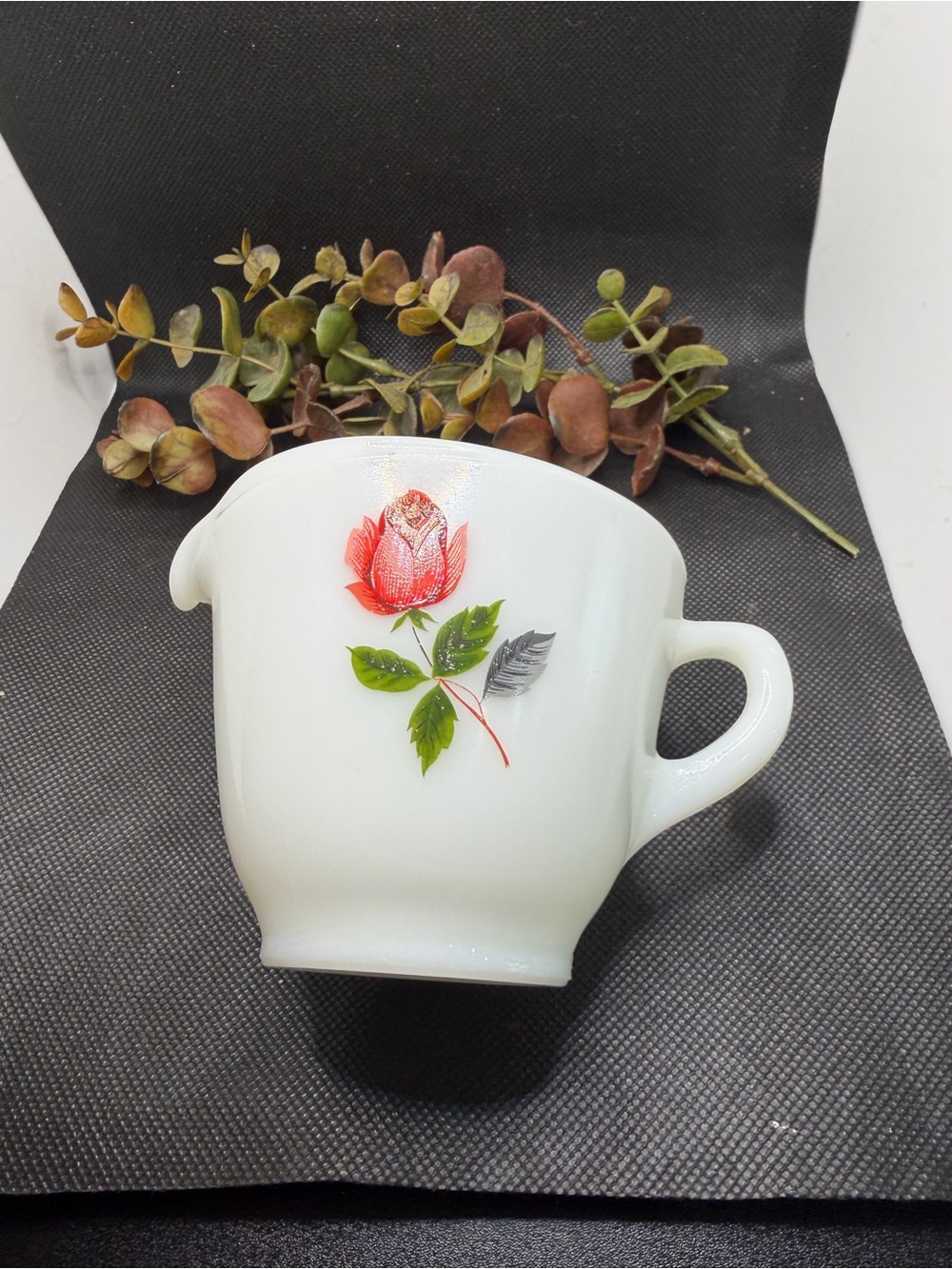 Vintage JAJ Pyrex Rose Milk Glass Milk Jug Creamer 1960s Rose
